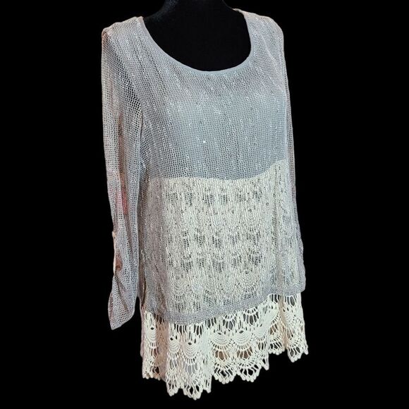 KRAZY KAT Venetian Lace and Sequined Mesh Tunic sz M - Picture 12 of 13